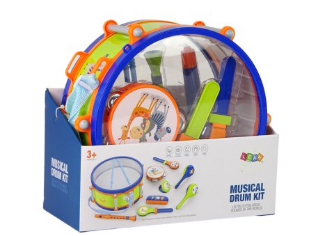 Instrumenty Muzyczne Zestaw Bęben Tamburyn Flet Kołatka Harmonijka Zwierzęta LEAN Toys Instrumenty Muzyczne Zestaw Bęben Tamburyn Flet Kołatka Harmonijka Zwierzęta LEAN Toys
