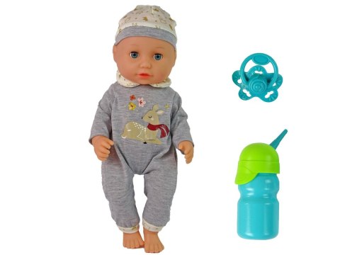 Lalka Bobas Siusia Dźwięk Smoczek Butelka Szara Piżama LEAN Toys Lalka Bobas Siusia Dźwięk Smoczek Butelka Szara Piżama LEAN Toys