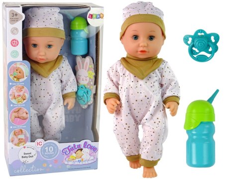 Lalka Bobas Siusia Dźwięki Smoczek Buteleczka Biała Piżama LEAN Toys Lalka Bobas Siusia Dźwięki Smoczek Buteleczka Biała Piżama LEAN Toys
