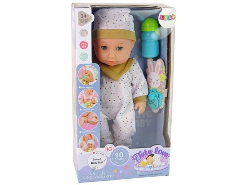 Lalka Bobas Siusia Dźwięki Smoczek Buteleczka Biała Piżama LEAN Toys Lalka Bobas Siusia Dźwięki Smoczek Buteleczka Biała Piżama LEAN Toys