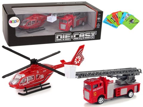 Zestaw Autek Straż Pożarna Drabina Naciąg Helikopter LEAN Toys Zestaw Autek Straż Pożarna Drabina Naciąg Helikopter LEAN Toys