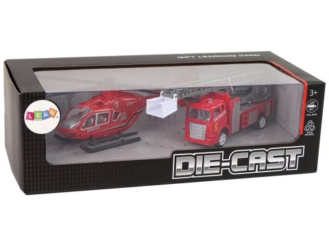 Zestaw Autek Straż Pożarna Drabina Naciąg Helikopter LEAN Toys Zestaw Autek Straż Pożarna Drabina Naciąg Helikopter LEAN Toys