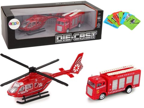 Zestaw Autek Straż Pożarna Naciąg Helikopter Czerwony LEAN Toys Zestaw Autek Straż Pożarna Naciąg Helikopter Czerwony LEAN Toys
