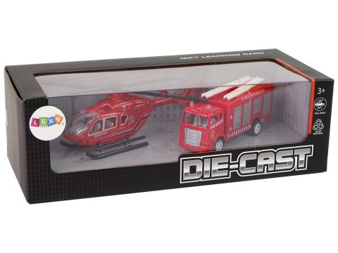 Zestaw Autek Straż Pożarna Naciąg Helikopter Czerwony LEAN Toys Zestaw Autek Straż Pożarna Naciąg Helikopter Czerwony LEAN Toys