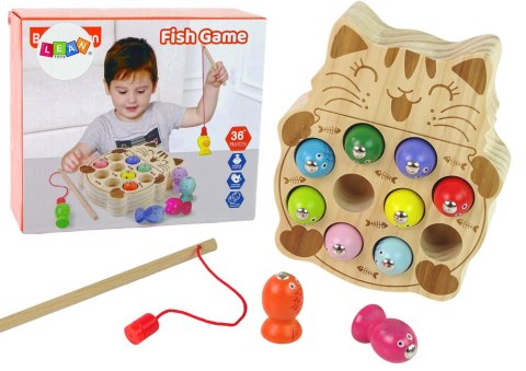 Drewniana Gra Zręcznościowa Łowienie Rybek 2 Wędki Kotek LEAN Toys Drewniana Gra Zręcznościowa Łowienie Rybek 2 Wędki Kotek LEAN Toys