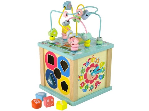 Drewniana Kostka Edukacyjna Sorter Labirynt Gra Chińczyk Zegar LEAN Toys Drewniana Kostka Edukacyjna Sorter Labirynt Gra Chińczyk Zegar LEAN Toys