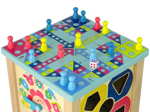 Drewniana Kostka Edukacyjna Sorter Labirynt Gra Chińczyk Zegar LEAN Toys Drewniana Kostka Edukacyjna Sorter Labirynt Gra Chińczyk Zegar LEAN Toys