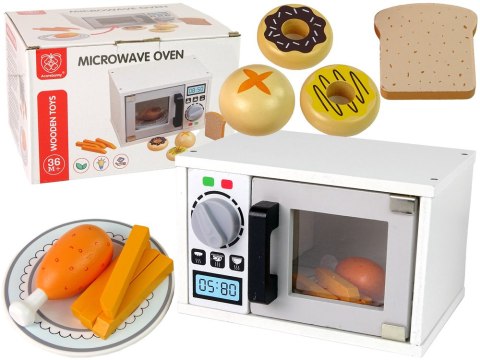 Drewniana Kuchenka Mikrofalowa Mikrofalówka Jedzenie Biała LEAN Toys Drewniana Kuchenka Mikrofalowa Mikrofalówka Jedzenie Biała LEAN Toys