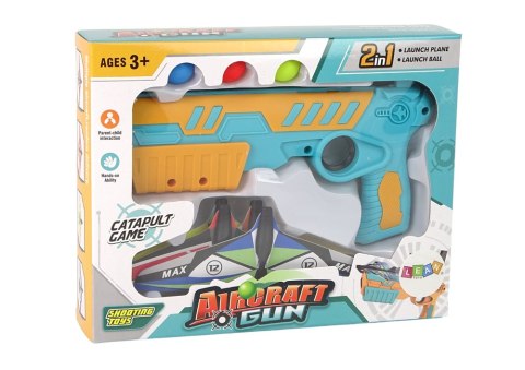 Pistolet na Kulki Wyrzutnia Samolotów 2w1 z podajnikiem 4 Samoloty LEAN TOYS Pistolet na Kulki Wyrzutnia Samolotów 2w1 z podajnikiem 4 Samoloty LEAN TOYS