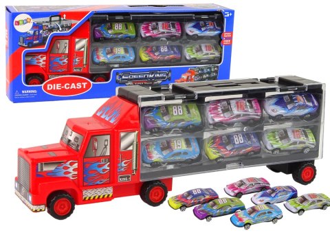 Zestaw Ciężarówka Transportowa Auta Wyścigowe 12szt. LEAN Toys Zestaw Ciężarówka Transportowa Auta Wyścigowe 12szt. LEAN Toys