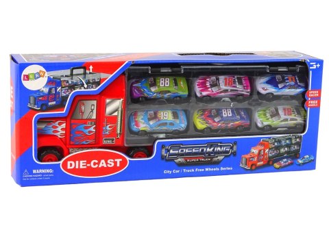 Zestaw Ciężarówka Transportowa Auta Wyścigowe 12szt. LEAN Toys Zestaw Ciężarówka Transportowa Auta Wyścigowe 12szt. LEAN Toys