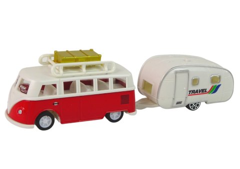 Zestaw Pojazdów Czerwony Bus z Przyczepą Campingową LEAN Toys Zestaw Pojazdów Czerwony Bus z Przyczepą Campingową LEAN Toys
