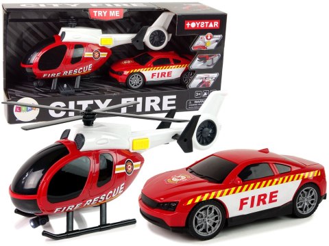 Zestaw Pojazdów Helikopter Auto Straż Pożarna Dźwięk Czerwone LEAN Toys Zestaw Pojazdów Helikopter Auto Straż Pożarna Dźwięk Czerwone LEAN Toys