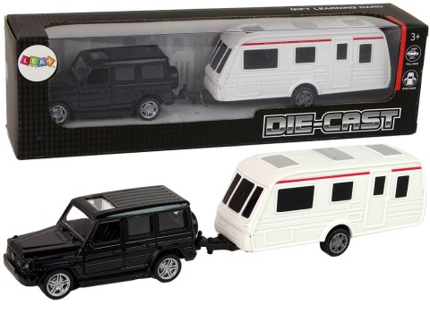 Zestaw Pojazdów Jeep Czarny Przyczepa Kempingowa Metalowe Elementy LEAN Toys Zestaw Pojazdów Jeep Czarny Przyczepa Kempingowa Metalowe Elementy LEAN Toys