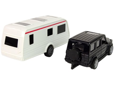 Zestaw Pojazdów Jeep Czarny Przyczepa Kempingowa Metalowe Elementy LEAN Toys Zestaw Pojazdów Jeep Czarny Przyczepa Kempingowa Metalowe Elementy LEAN Toys