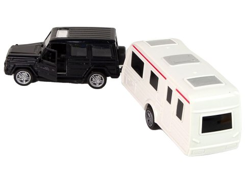 Zestaw Pojazdów Jeep Czarny Przyczepa Kempingowa Metalowe Elementy LEAN Toys Zestaw Pojazdów Jeep Czarny Przyczepa Kempingowa Metalowe Elementy LEAN Toys