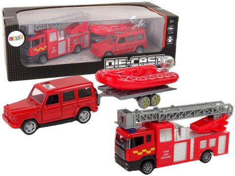 Zestaw Pojazdów Straż Pożarna Naciąg Motorówka Czerwony LEAN Toys Zestaw Pojazdów Straż Pożarna Naciąg Motorówka Czerwony LEAN Toys