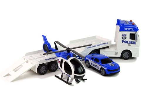 Zestaw Policja Laweta Ciężarówka Autko Helikopter Dźwięk Światła LEAN Toys Zestaw Policja Laweta Ciężarówka Autko Helikopter Dźwięk Światła LEAN Toys