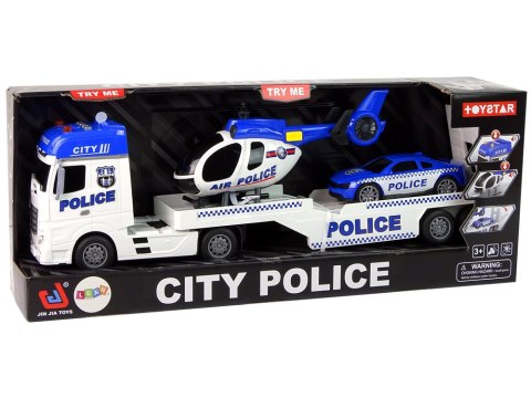 Zestaw Policja Laweta Ciężarówka Autko Helikopter Dźwięk Światła LEAN Toys Zestaw Policja Laweta Ciężarówka Autko Helikopter Dźwięk Światła LEAN Toys