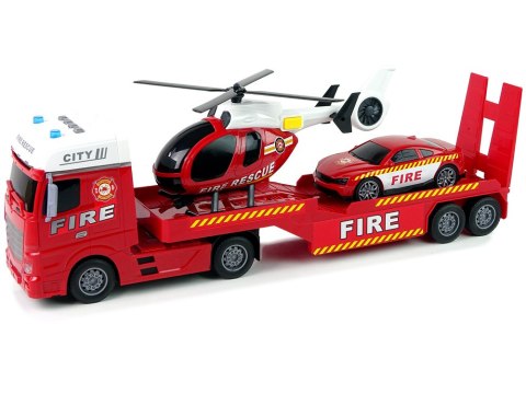Zestaw Straż Pożarna Laweta Autko Helikopter Dźwięk Światła Czerwone LEAN Toys Zestaw Straż Pożarna Laweta Autko Helikopter Dźwięk Światła Czerwone LEAN Toys