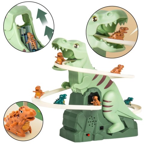 Tor Zjeżdżalnia Wspinaczka Dinozaurów Kolejka Światła Dźwięki LEAN Toys Tor Zjeżdżalnia Wspinaczka Dinozaurów Kolejka Światła Dźwięki LEAN Toys