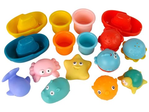 Zestaw Do Kąpieli Zabawki Morskie Podbierak Łódki 17 Sztuk LEAN Toys Zestaw Do Kąpieli Zabawki Morskie Podbierak Łódki 17 Sztuk LEAN Toys