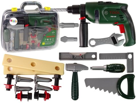 Zestaw Majsterkowicza w Walizce Wiertarka Na Baterie Młotek LEAN Toys Zestaw Majsterkowicza w Walizce Wiertarka Na Baterie Młotek LEAN Toys