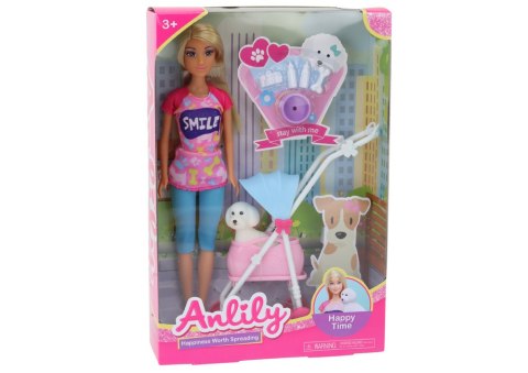 Lalka Anlily z Pieskiem W Wózku Butelki Miska Kość Aparat LEAN Toys Lalka Anlily z Pieskiem W Wózku Butelki Miska Kość Aparat LEAN Toys