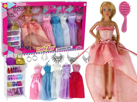 Lalka Dla Dzieci Długie Blond Włosy Szafa Buty Sukienki Akcesoria Różowa LEAN Toys Lalka Dla Dzieci Długie Blond Włosy Szafa Buty Sukienki Akcesoria Różowa LEAN Toys