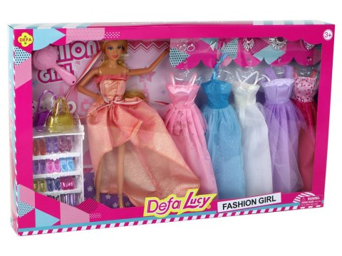 Lalka Dla Dzieci Długie Blond Włosy Szafa Buty Sukienki Akcesoria Różowa LEAN Toys Lalka Dla Dzieci Długie Blond Włosy Szafa Buty Sukienki Akcesoria Różowa LEAN Toys
