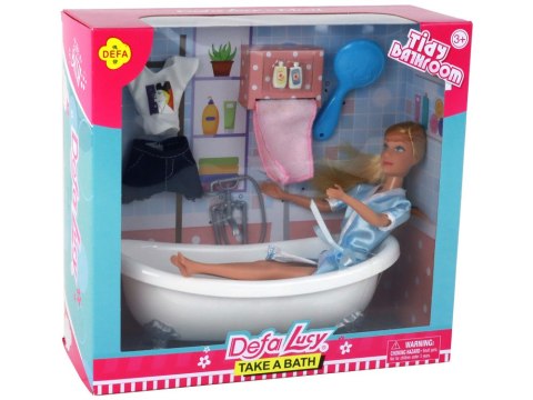 Lalka Dla Dzieci Długie Blond Włosy Szlafrok Niebieski Wanna Łazienka LEAN Toys Lalka Dla Dzieci Długie Blond Włosy Szlafrok Niebieski Wanna Łazienka LEAN Toys