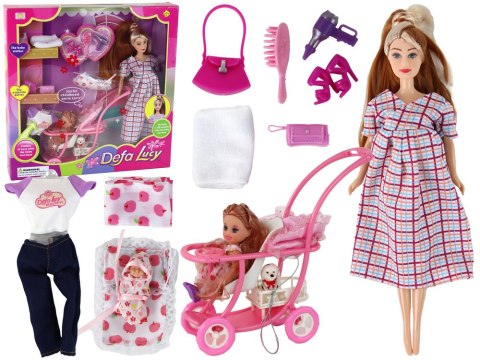 Zestaw Lalka Lucy W Ciąży Niemowlę Wózek Długie Brązowe Włosy LEAN Toys Zestaw Lalka Lucy W Ciąży Niemowlę Wózek Długie Brązowe Włosy LEAN Toys