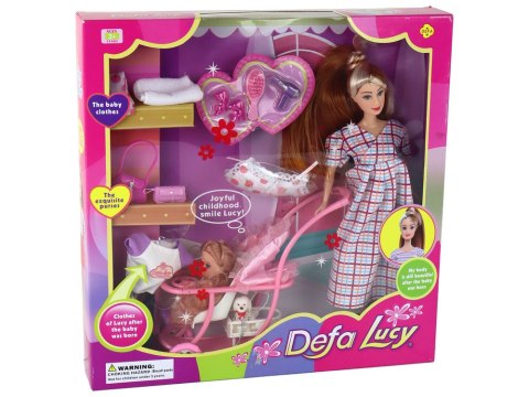 Zestaw Lalka Lucy W Ciąży Niemowlę Wózek Długie Brązowe Włosy LEAN Toys Zestaw Lalka Lucy W Ciąży Niemowlę Wózek Długie Brązowe Włosy LEAN Toys