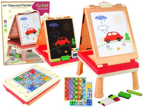 Tablica 3w1 Dwustronna Stolik Do Gier Chińczyk Różowy LEAN Toys Tablica 3w1 Dwustronna Stolik Do Gier Chińczyk Różowy LEAN Toys