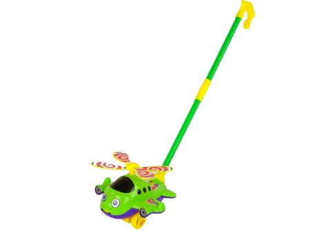 Wesoły Samolot Pchacz Kij Dzwonek Zielony LEAN TOYS Wesoły Samolot Pchacz Kij Dzwonek Zielony LEAN TOYS