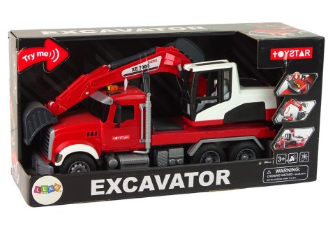 Ciężarówka Z Koparką Ciągnik Koparka Dźwięk Światła LEAN Toys Ciężarówka Z Koparką Ciągnik Koparka Dźwięk Światła LEAN Toys