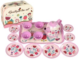 Zestaw Do Herbaty Kawy W Kuferku Talerzyki Wzory Różowy LEAN Toys