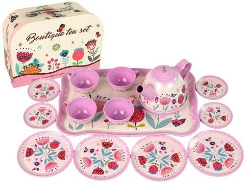 Zestaw Do Herbaty Kawy W Kuferku Talerzyki Wzory Różowy LEAN Toys Zestaw Do Herbaty Kawy W Kuferku Talerzyki Wzory Różowy LEAN Toys