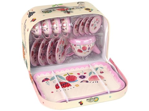 Zestaw Do Herbaty Kawy W Kuferku Talerzyki Wzory Różowy LEAN Toys Zestaw Do Herbaty Kawy W Kuferku Talerzyki Wzory Różowy LEAN Toys