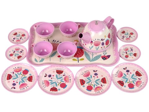 Zestaw Do Herbaty Kawy W Kuferku Talerzyki Wzory Różowy LEAN Toys Zestaw Do Herbaty Kawy W Kuferku Talerzyki Wzory Różowy LEAN Toys