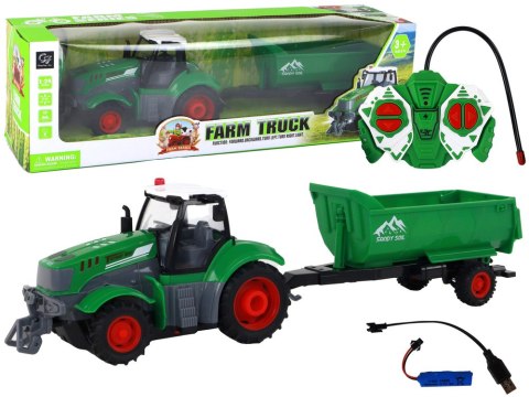 Zdalnie Sterowany Ciągnik Traktor R/C z Przyczepą 1:24 Światła Zielony LEAN Toys Zdalnie Sterowany Ciągnik Traktor R/C z Przyczepą 1:24 Światła Zielony LEAN Toys