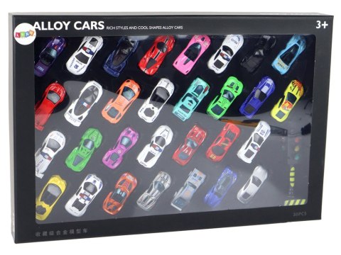 Zestaw Aluminiowych Resoraków W Pudełku 30 Sztuk Autka Sportowe Policyjne LEAN Toys Zestaw Aluminiowych Resoraków W Pudełku 30 Sztuk Autka Sportowe Policyjne LEAN Toys