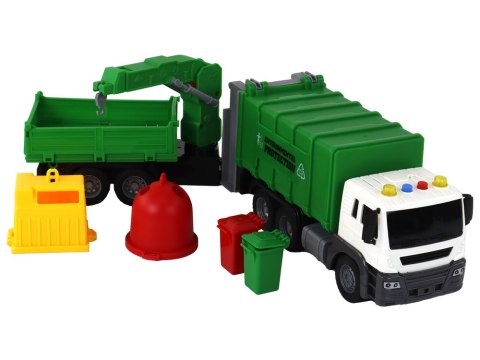 Ciężarówka Śmieciarka Dźwig Przyczepa Napęd Frykcyjny Dźwięki Zielona 1:16 LEAN Toys Ciężarówka Śmieciarka Dźwig Przyczepa Napęd Frykcyjny Dźwięki Zielona 1:16 LEAN Toys