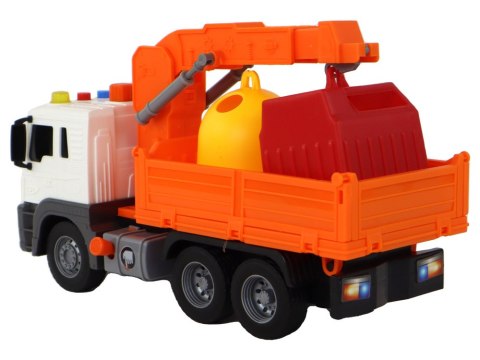 Ciężarówka Śmieciarka Z Dźwigiem Napęd Frykcyjny Dźwięki Pomarańczowa 1:16 LEAN Toys Ciężarówka Śmieciarka Z Dźwigiem Napęd Frykcyjny Dźwięki Pomarańczowa 1:16 LEAN Toys