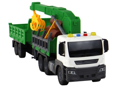 Ciężarówka Z Dźwigiem Przyczepą Napęd Frykcyjny Dźwięki Zielona Drewno 1:16 LEAN Toys Ciężarówka Z Dźwigiem Przyczepą Napęd Frykcyjny Dźwięki Zielona Drewno 1:16 LEAN Toys