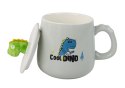 Kubek Ceramiczny Dinozaur Niebieski Przykrywka Łyżeczka 350ml LEAN Toys