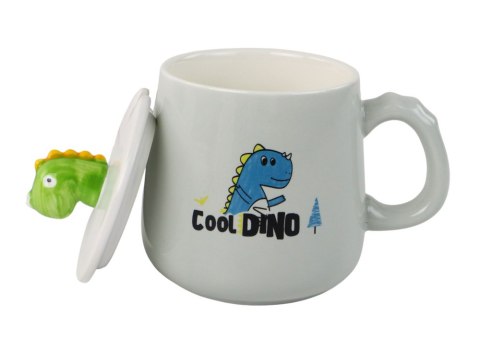 Kubek Ceramiczny Dinozaur Niebieski Przykrywka Łyżeczka 350ml LEAN Toys Kubek Ceramiczny Dinozaur Niebieski Przykrywka Łyżeczka 350ml LEAN Toys