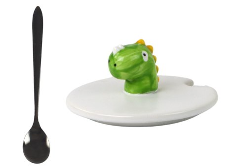 Kubek Ceramiczny Dinozaur Niebieski Przykrywka Łyżeczka 350ml LEAN Toys Kubek Ceramiczny Dinozaur Niebieski Przykrywka Łyżeczka 350ml LEAN Toys