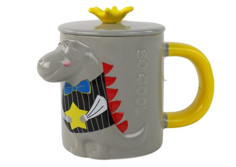 Kubek Ceramiczny z Pokrywką Szary Dinozaur 400 ml LEAN Toys Kubek Ceramiczny z Pokrywką Szary Dinozaur 400 ml LEAN Toys