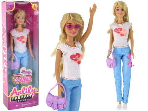 Lalka Dla Dzieci Anlily Długie Blond Włosy Torebka Okulary Biała Bluzka LEAN Toys Lalka Dla Dzieci Anlily Długie Blond Włosy Torebka Okulary Biała Bluzka LEAN Toys